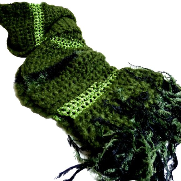Green Scarf 110x8 Extra Long/Wide Fluffy Unique Handmade Crochet Knit Winter NWT - Picture 2 of 12